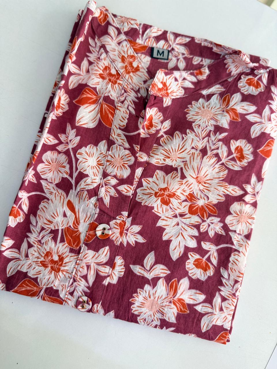 Pink Purple color printed cotton short kurti - Image 2