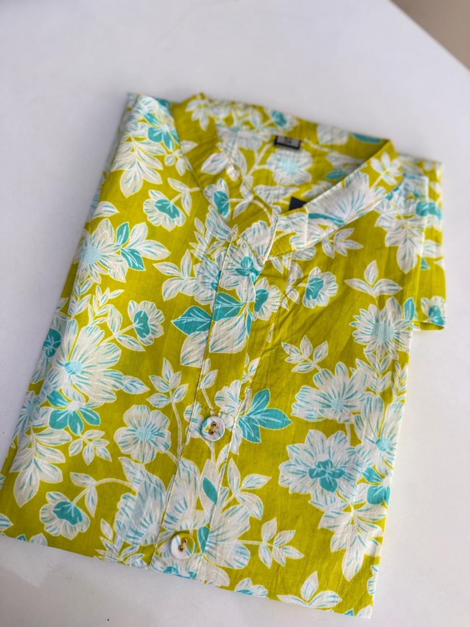 Premium Green Floral Cotton Short Kurti - Image 2