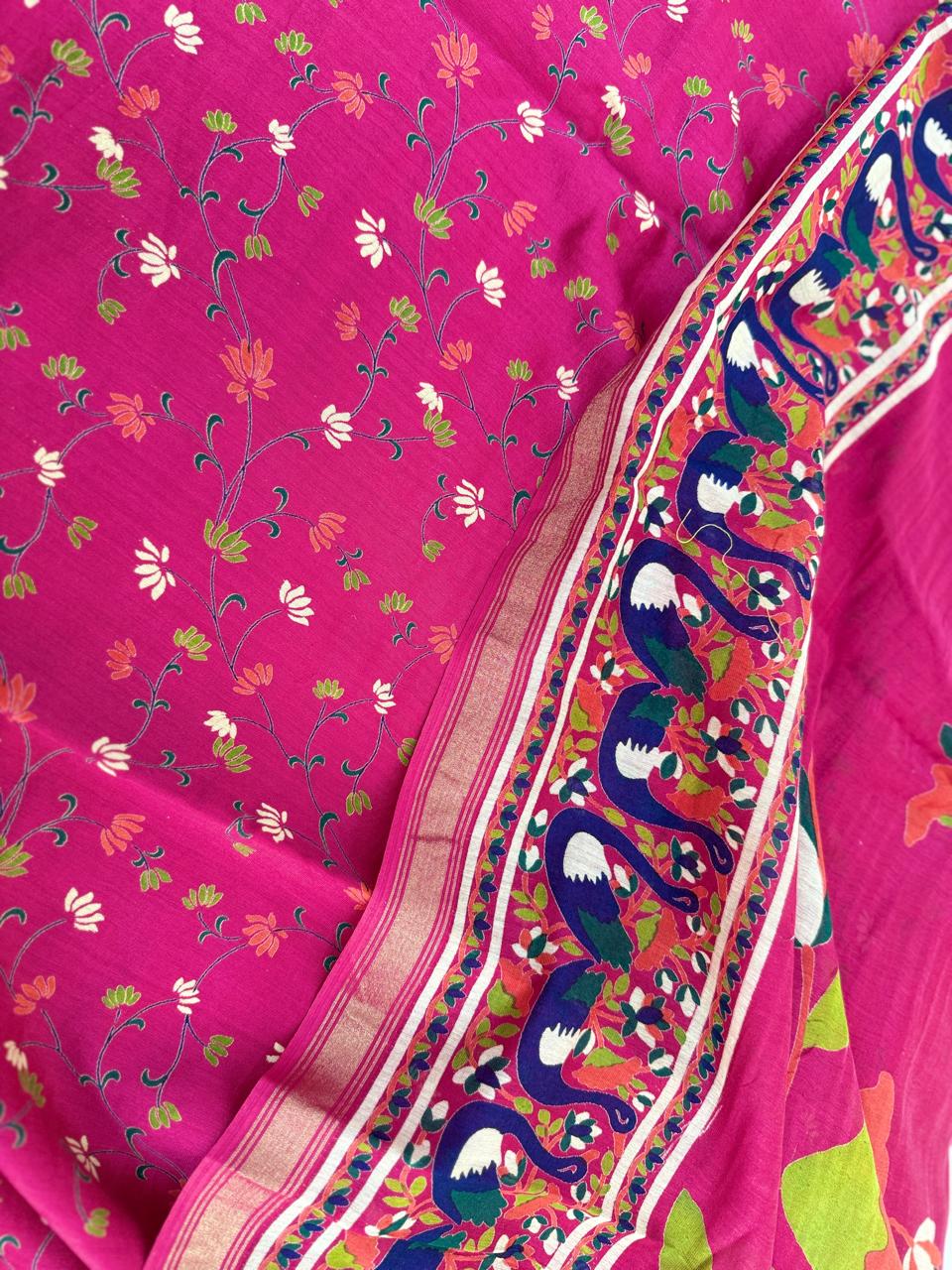 Pink - Maheshwari silk unstiched dress material