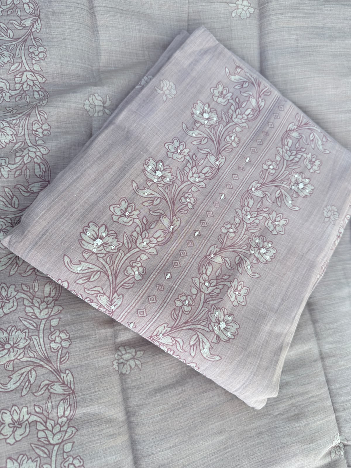 Light pink printed unstiched Cotton Suit