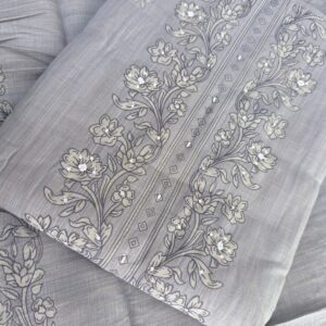 Light Grey printed unstiched Cotton Suit