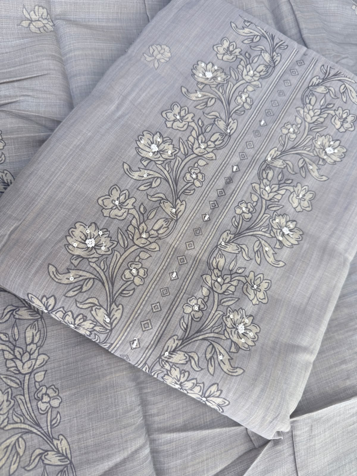 Light Grey printed unstiched Cotton Suit