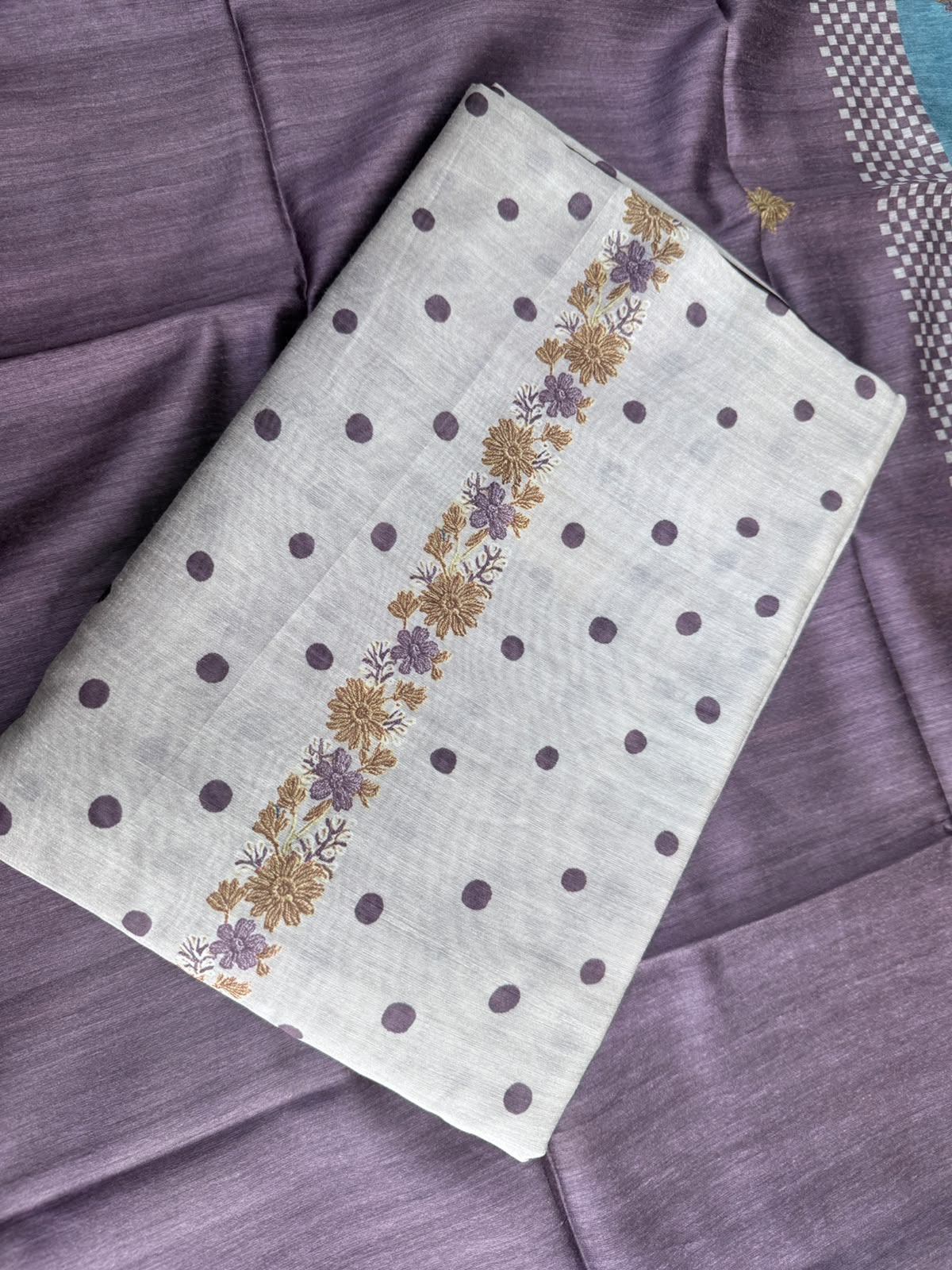 Purple Polka dots - Maheshwari silk unstiched dress material