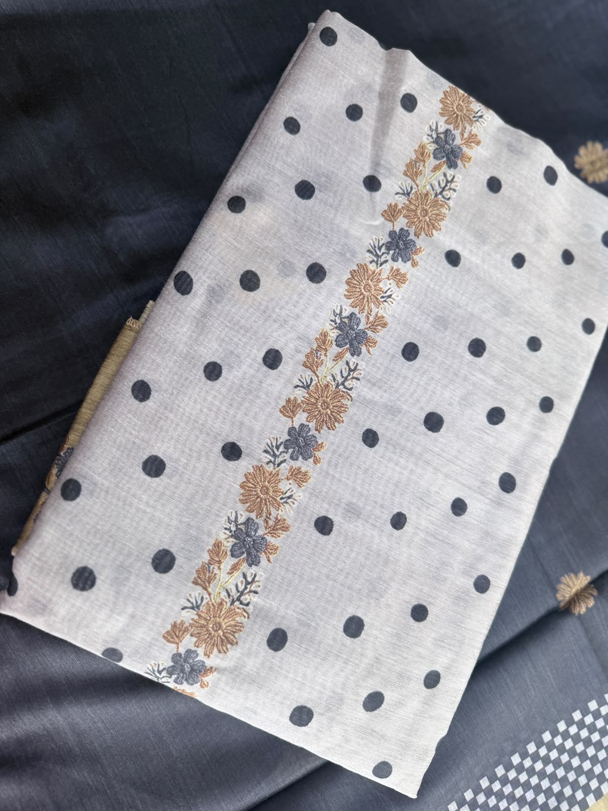 Black Polka dots - Maheshwari silk unstiched dress material