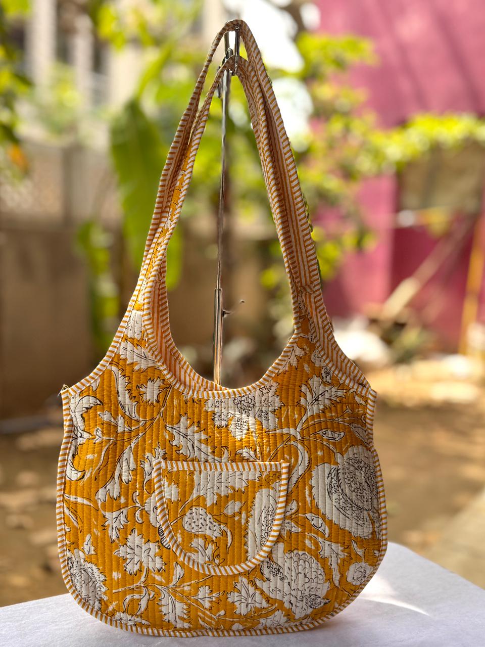 Mustard Yellow Floral printed Round Tote Bag