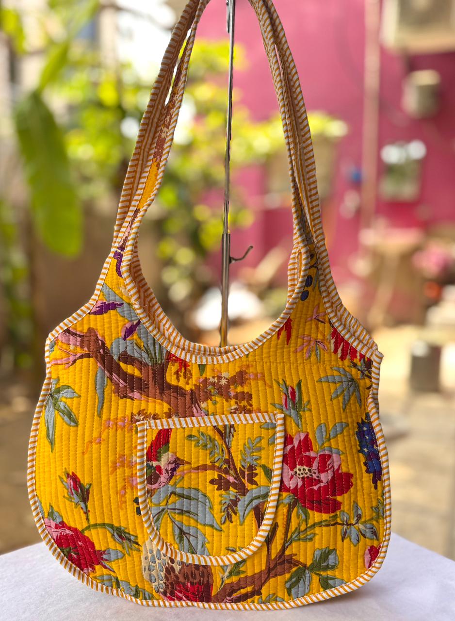 Yellow Floral printed Round Tote Bag