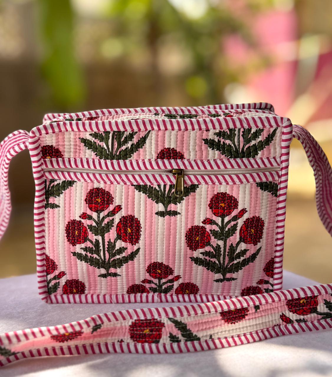 Pink Floral Printed Sling Bag