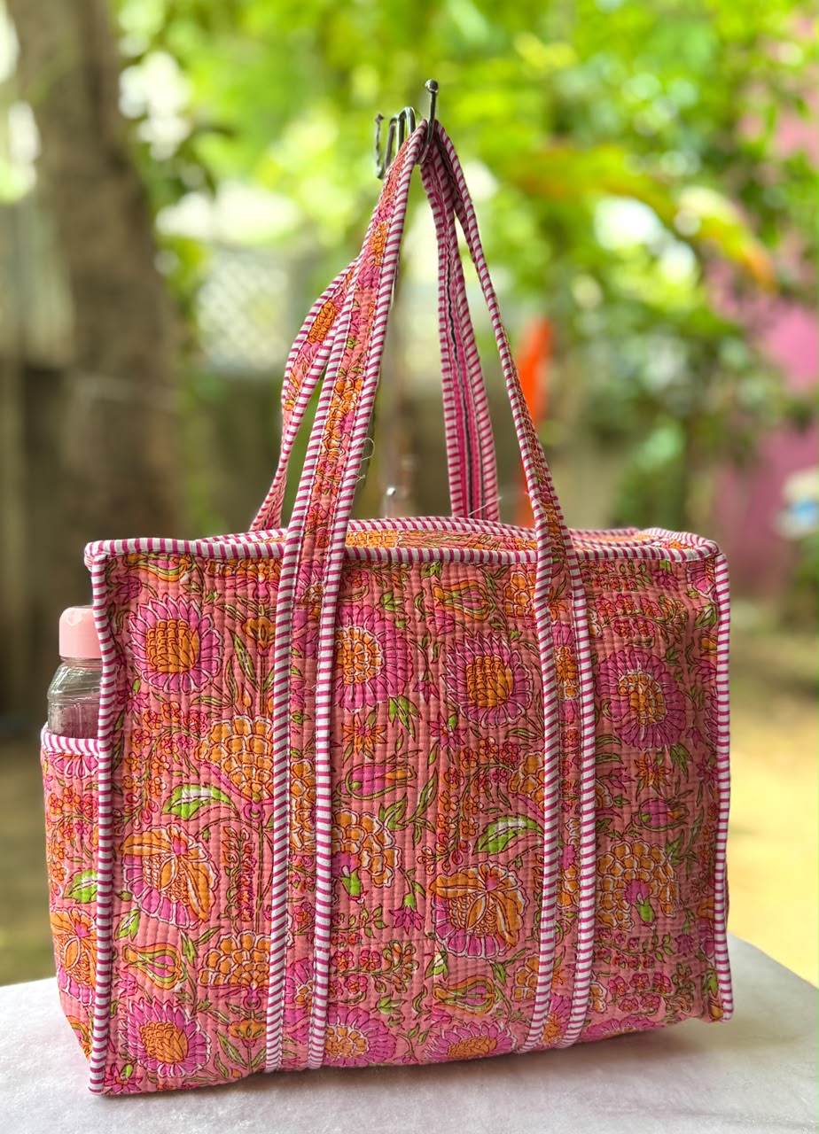 Floral Printed Quilted Tote Bag