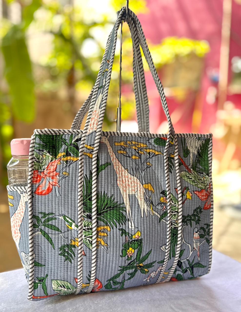 Grey Quilted Tote Bag