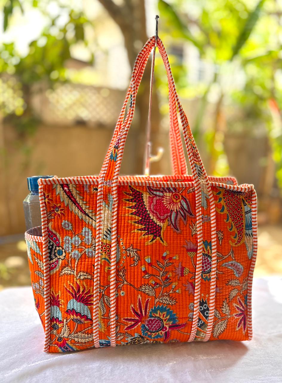 Orange Quilted Tote Bag