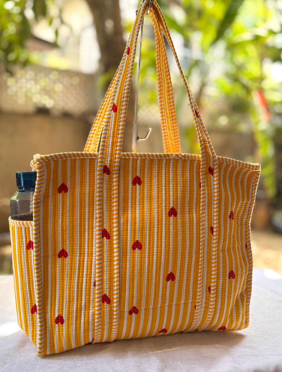 Yellow Quilted Tote Bag