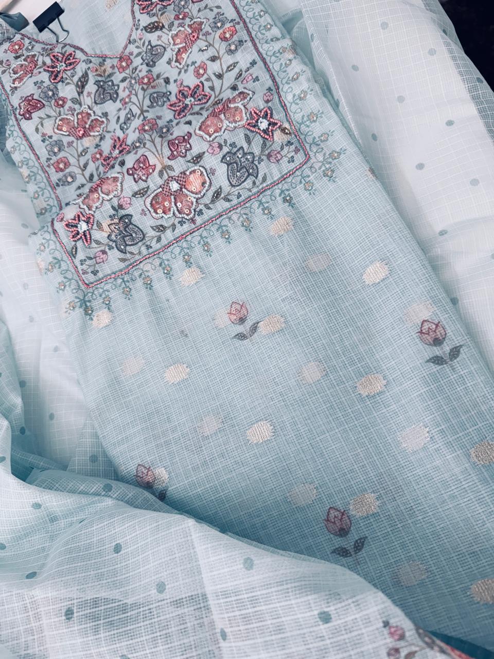 Kota Doria Sea Green unstiched Suit - Image 2