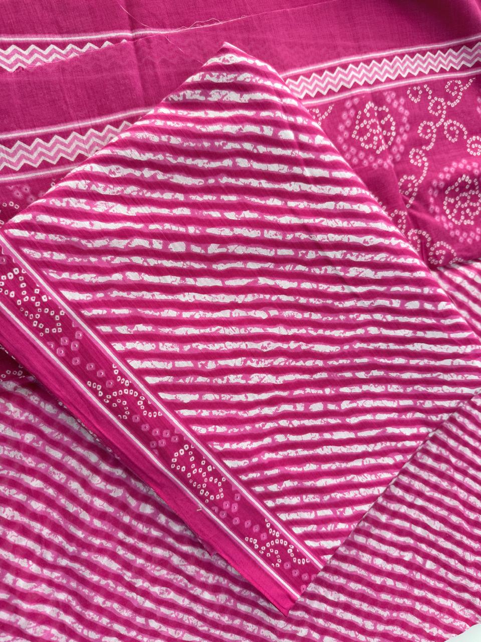 Pink Lehriya Printed Cotton Suit