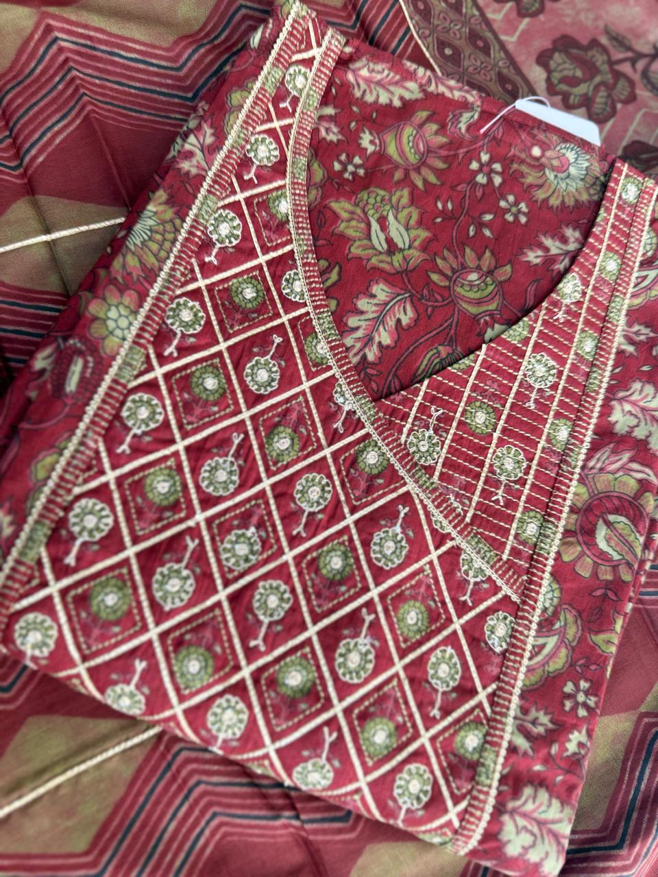 Mehroon Printed Cotton Suit for women