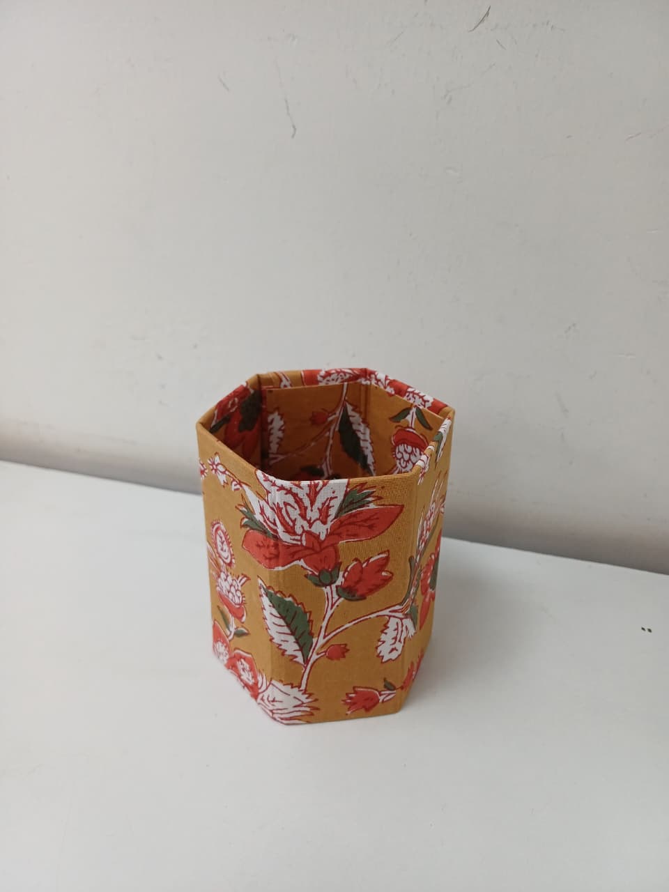 Handcrafted Brown color Floral Fabric Pen Stand