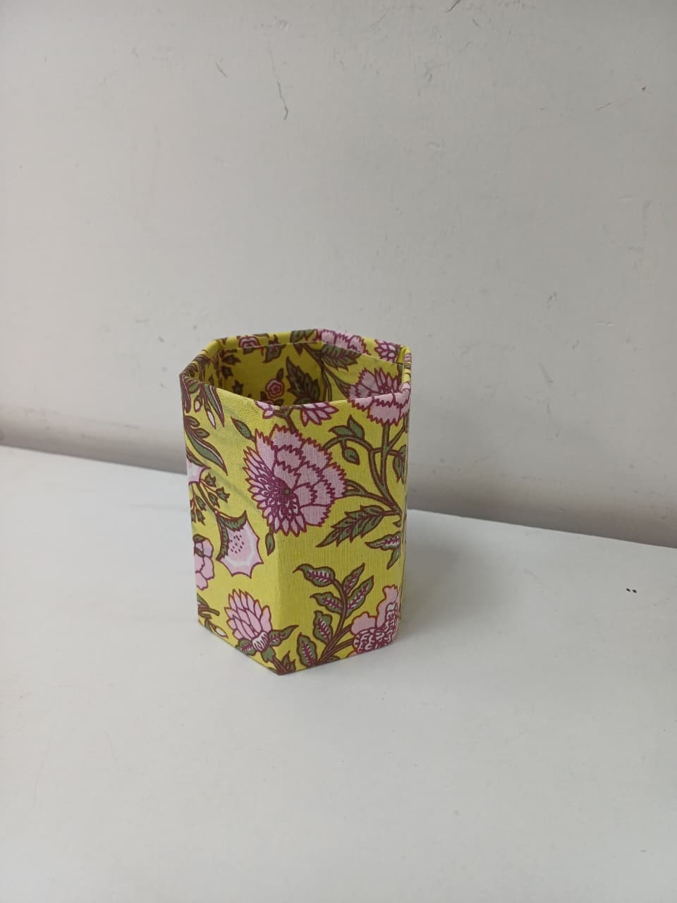 Handcrafted Yellow color  Floral Fabric Pen Stand