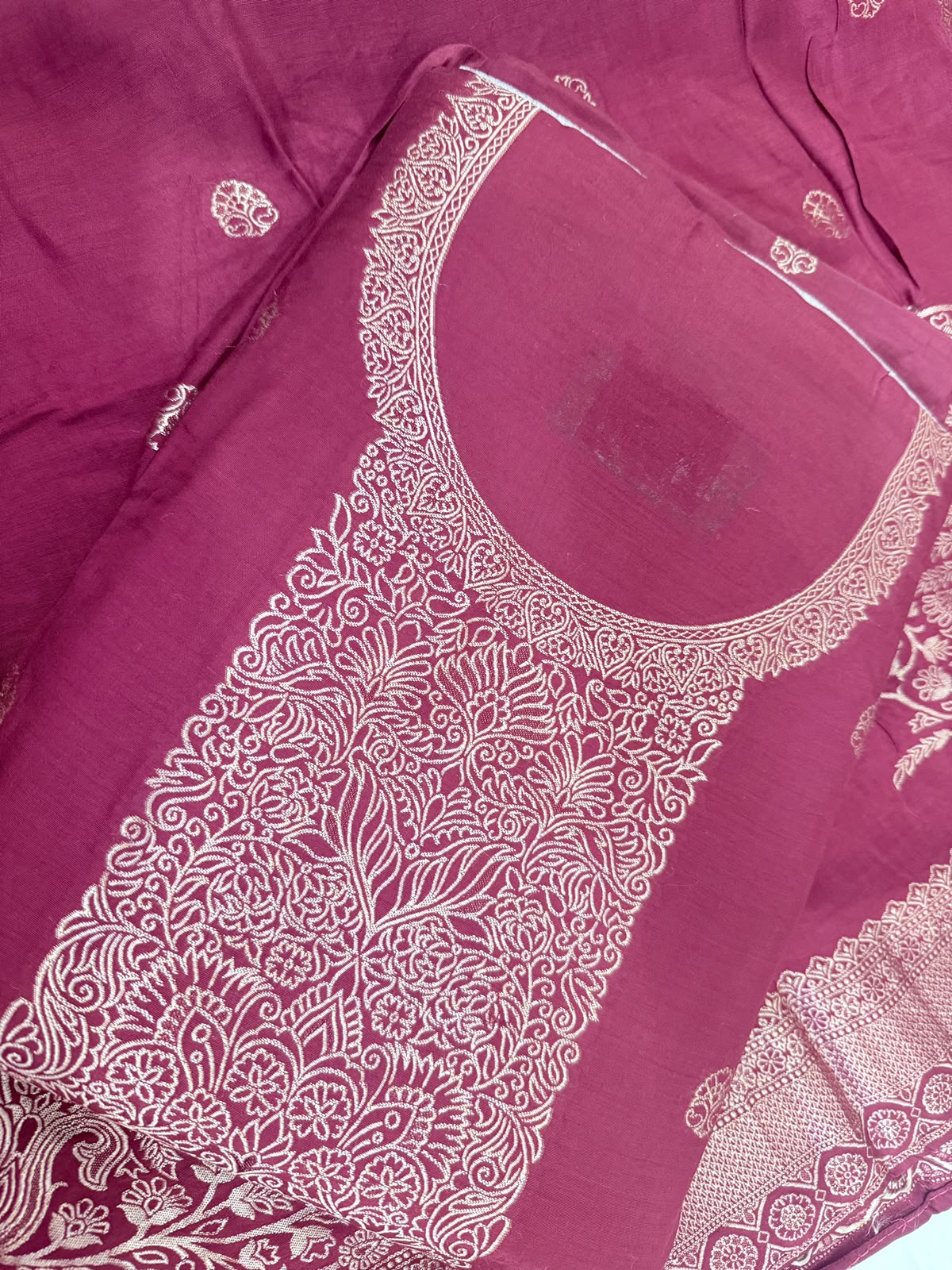 Mehroon Maslin Suit with golden weaving