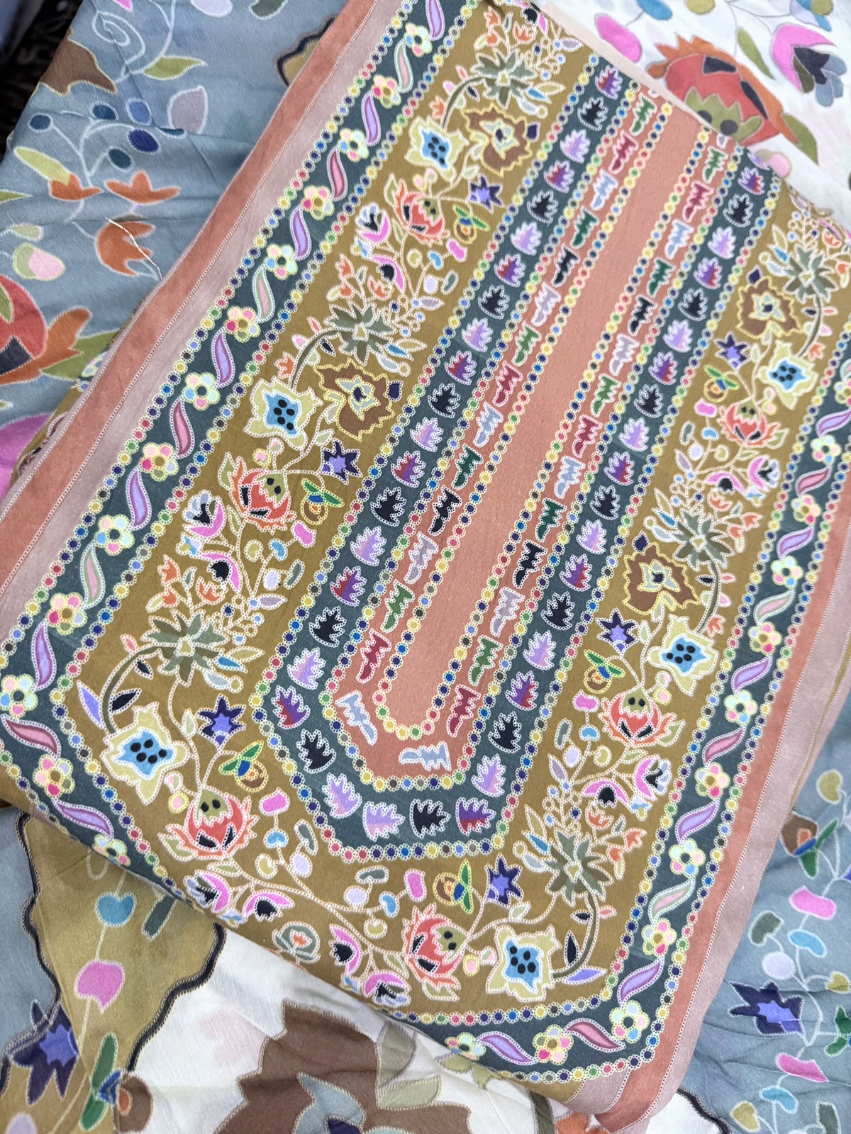 Multicolour Stripes Cotton Suit with Maslin Dupatta