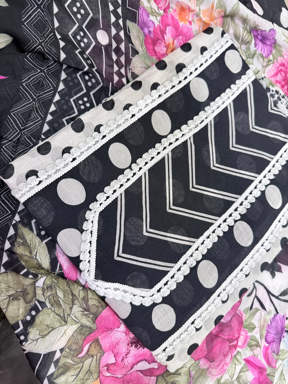 Mul cotton Black-Grey Polka dots Suit - Image 3