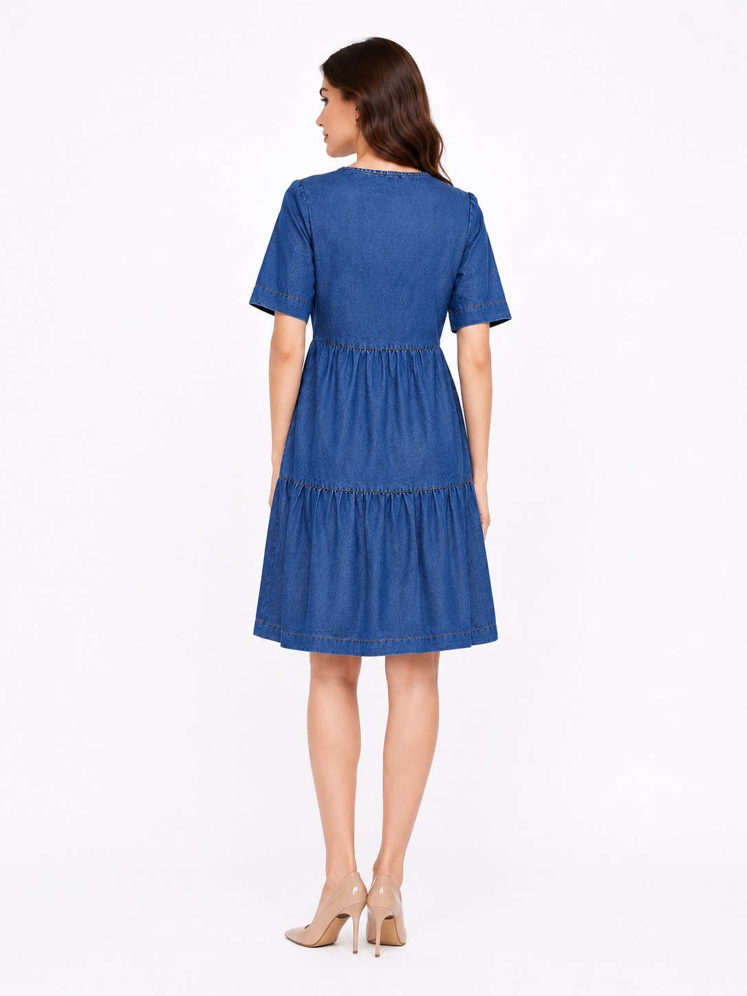 Blue Denim Fit & Flare Dress - Image 4