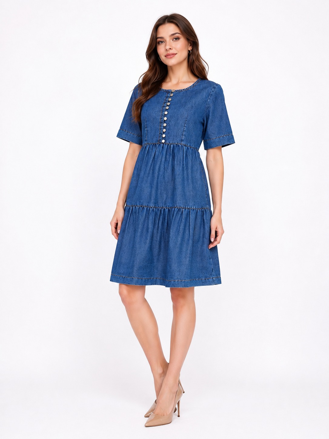 Blue Denim Fit & Flare Dress