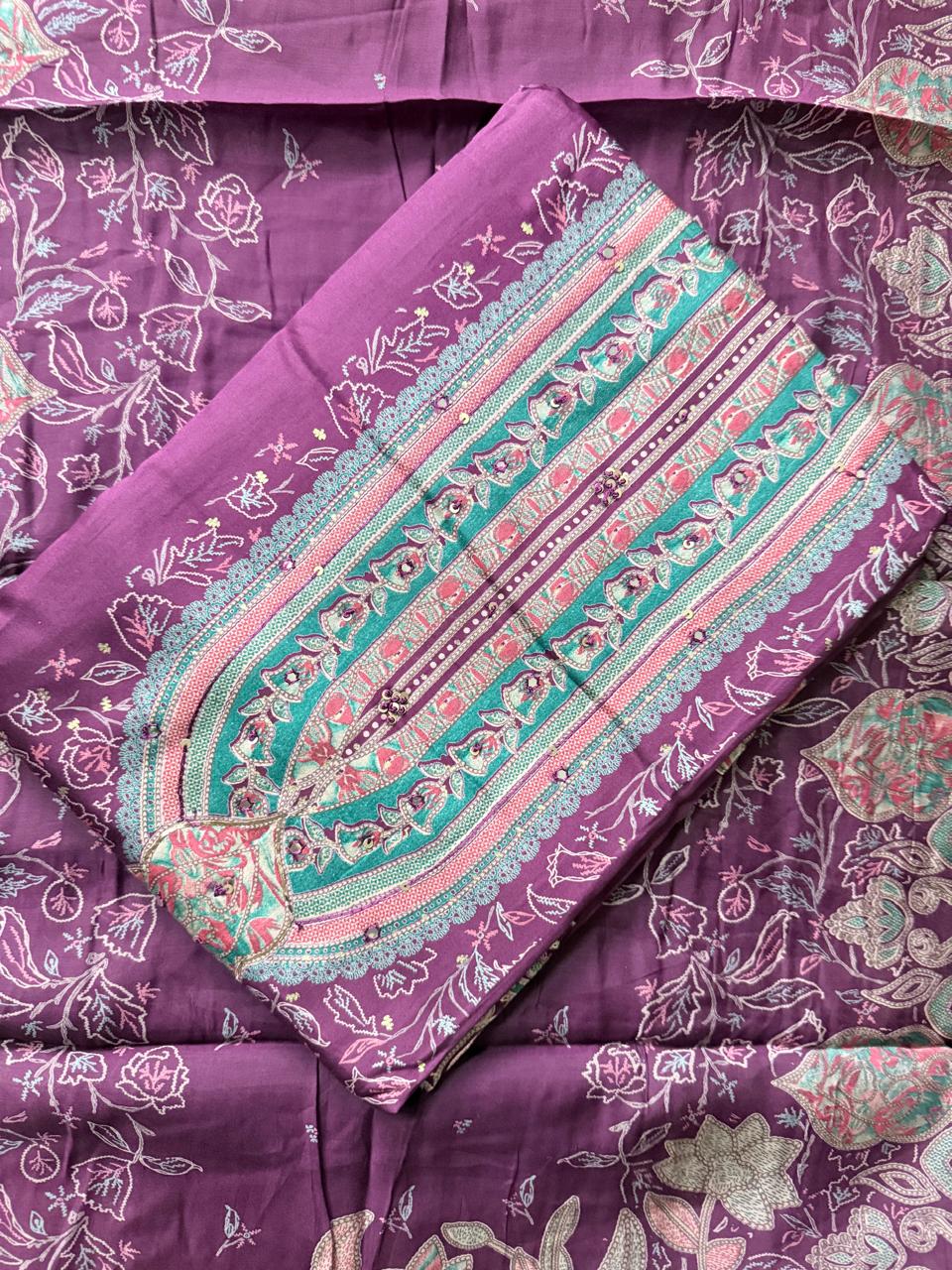 Jam Cotton Satin Discharge Print with hand work - Image 2