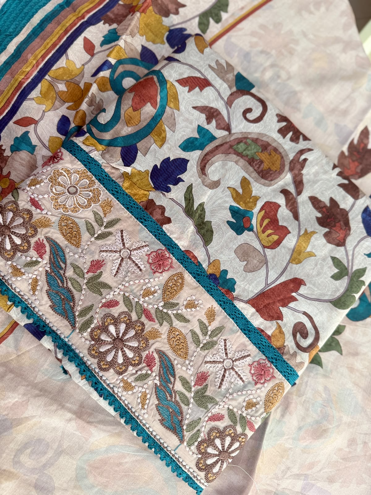 Blue Maslin Unstitched Suit with Maslin Dupatta