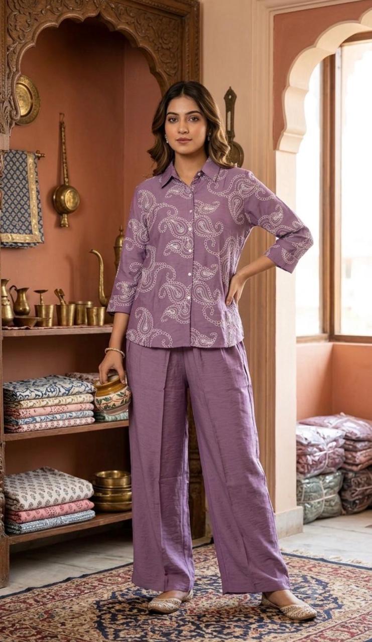 Purple Embroidered Co-Ord Set | Imported Fabric