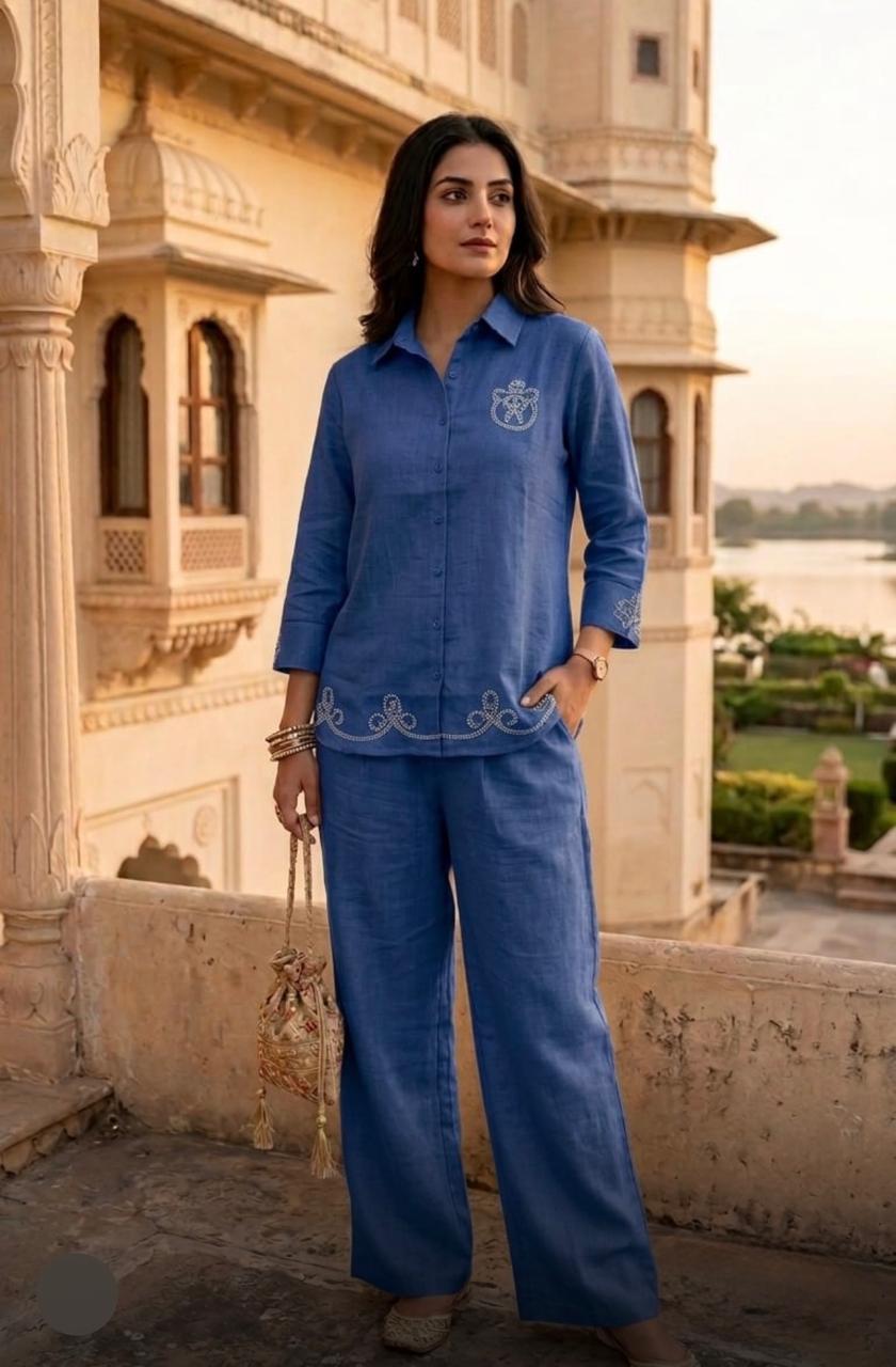 Blue Embroidered Women’s Co-ord Set
